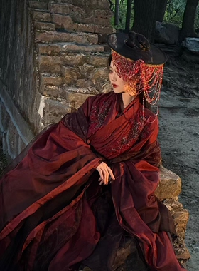 【阿若】汉服米珠帷帽发簪摄影汉服妆造红色米珠幕篱阿若公主