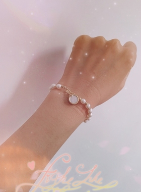 礼品带盒天然淡水珍珠手链镀真金白色母贝MOP贝壳爆款简约网红INS