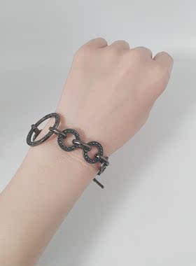 欧美外贸手链大小圈镶深蓝钻镀枪灰时尚简约百搭合金出口原单新款