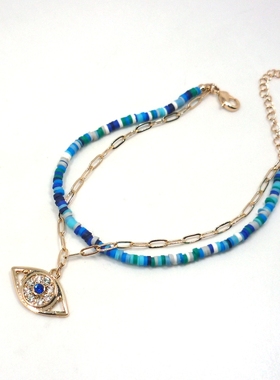 欧美项链手链镀金2层紫色珠花朵