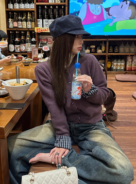 磨毛水洗牛仔深蓝色鸭舌平顶帽女