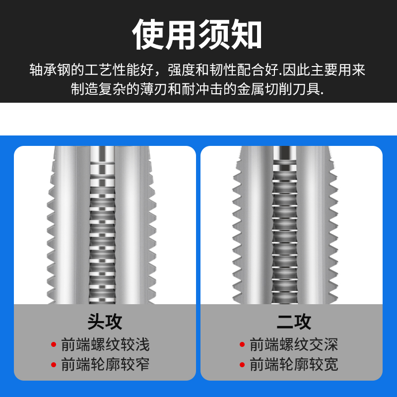 手用细牙丝锥板牙丝攻螺纹钻头手动攻丝套装M4M5M6M8M10M12M14M18 - 图3