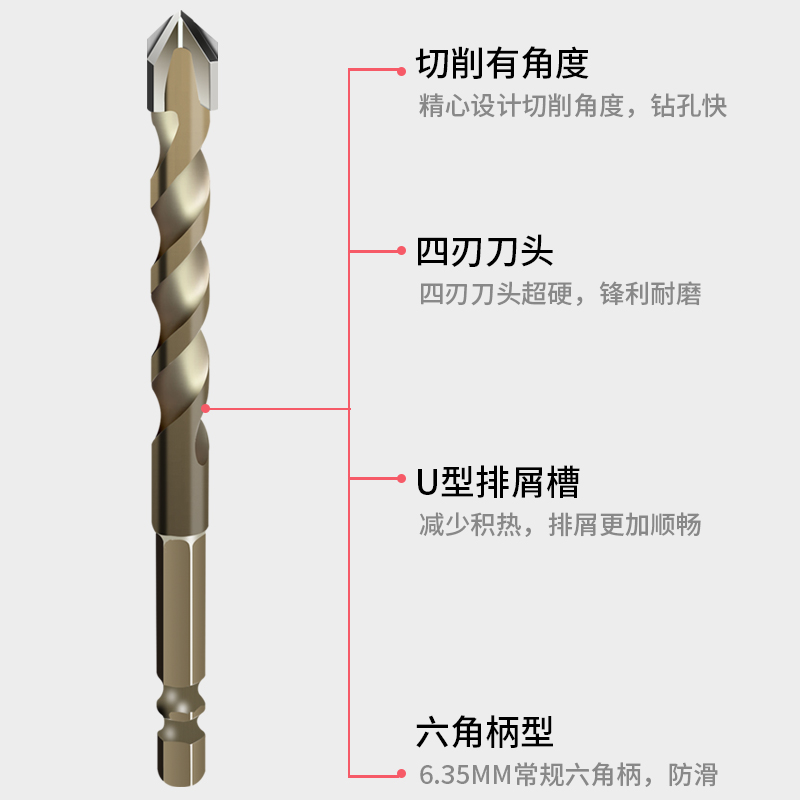 瓷砖打孔钻头专用合金三角钻混凝土玻璃钻头大全高硬度四刃霸王钻 - 图2