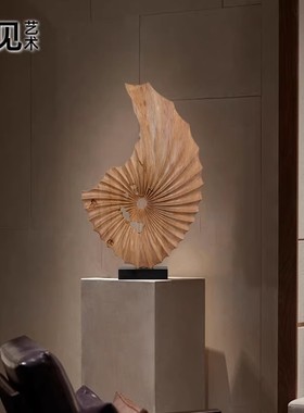 酒店样板间装饰创意抽象木雕摆件客厅玄关家居饰品软装雕塑艺术品