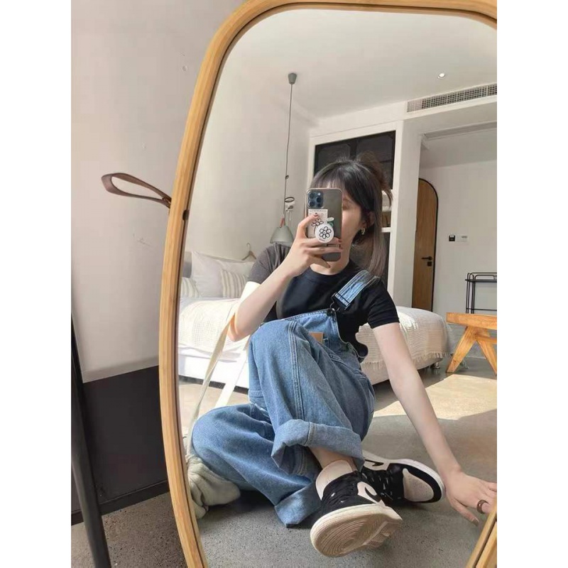 牛仔背带裤女2022夏季小个子网红小众设计感宽松显瘦直筒阔腿长裤