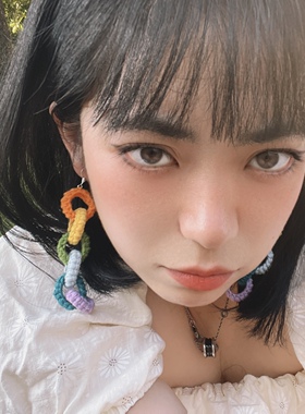 彩虹色耳环夸张长条无耳洞纯手工