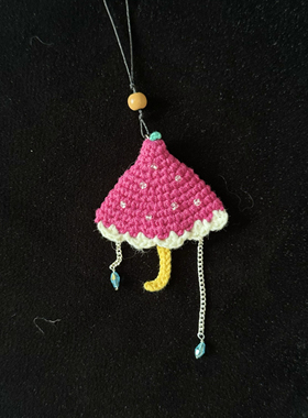 原创纯手工编织可爱串珠小雨伞挂件项链复古百搭多巴胺挂饰吊坠