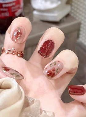 显白可拆卸纯红色穿戴甲美甲成品