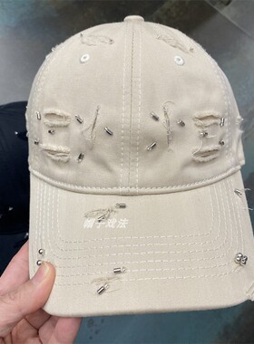 串珠单色水洗痞帅磨破洞百搭净版做旧低调多色圆顶男女软顶棒球帽