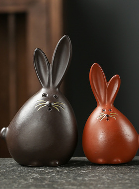 宇轩茶宠紫砂可养可爱小兔子雕塑呆萌生肖兔茶玩茶盘家居装饰摆件