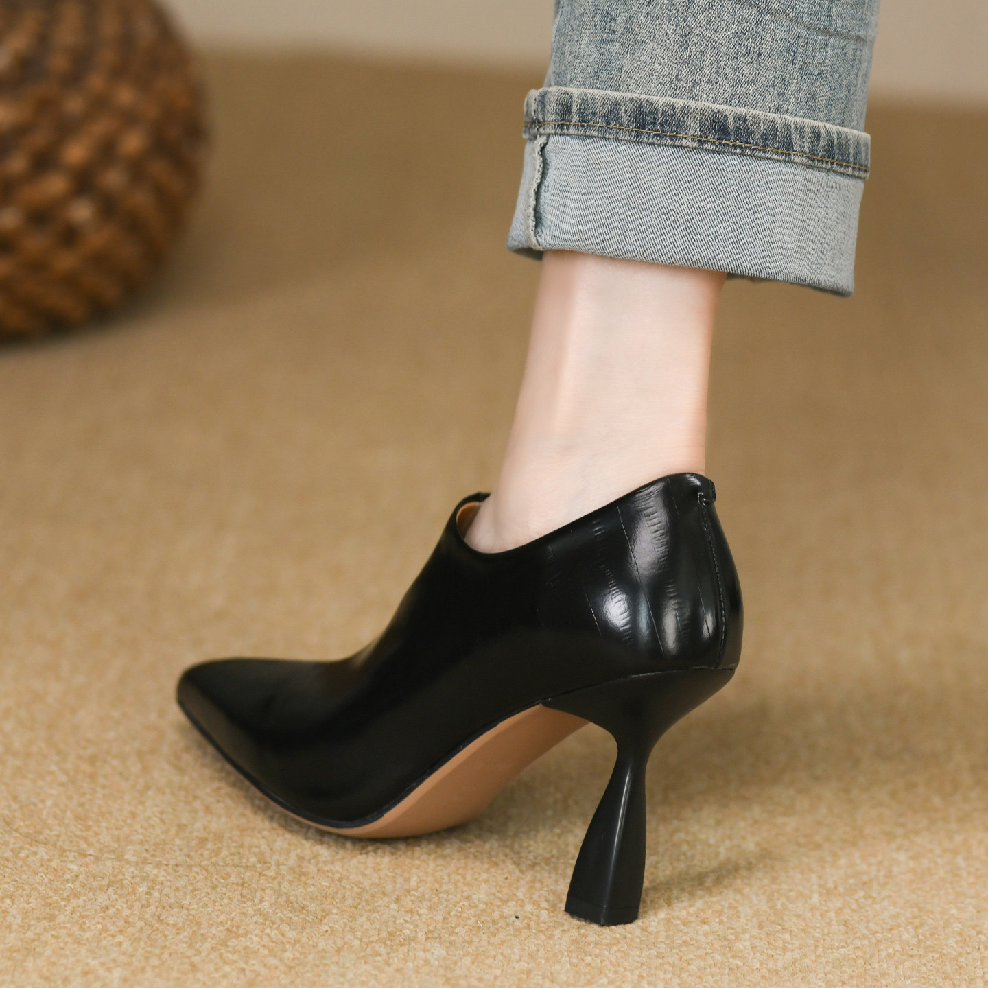 2025年秋季新款超高跟细跟头层牛皮复古尖头拉链深口单鞋女,淘宝优惠券,粉丝福利购,淘宝优惠卷