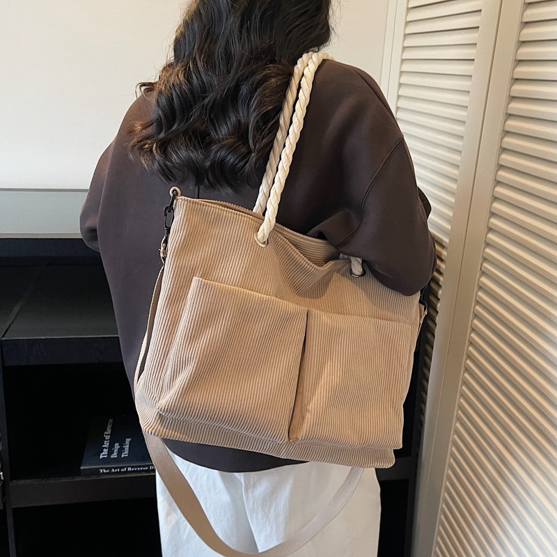 2026春新款休闲包灯芯绒托特包女大容量单肩包休闲简约通勤斜挎包,淘宝优惠券,粉丝福利购,淘宝优惠卷