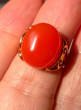 凉山南红南红玛瑙戒指黄金