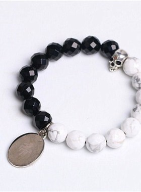 2026帝师佛珠店黑白色手链骷髅头复古情侣手串黑玛瑙表面兄弟