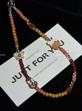 LIME|原创秋冬美拉德氛围感棕色蝴蝶结手机链条挂绳便携挂件