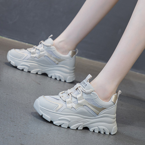 真皮厚底爆款老爹鞋女5cm秋季新款ins潮轻便百搭运动鞋休闲小白鞋 - 图0