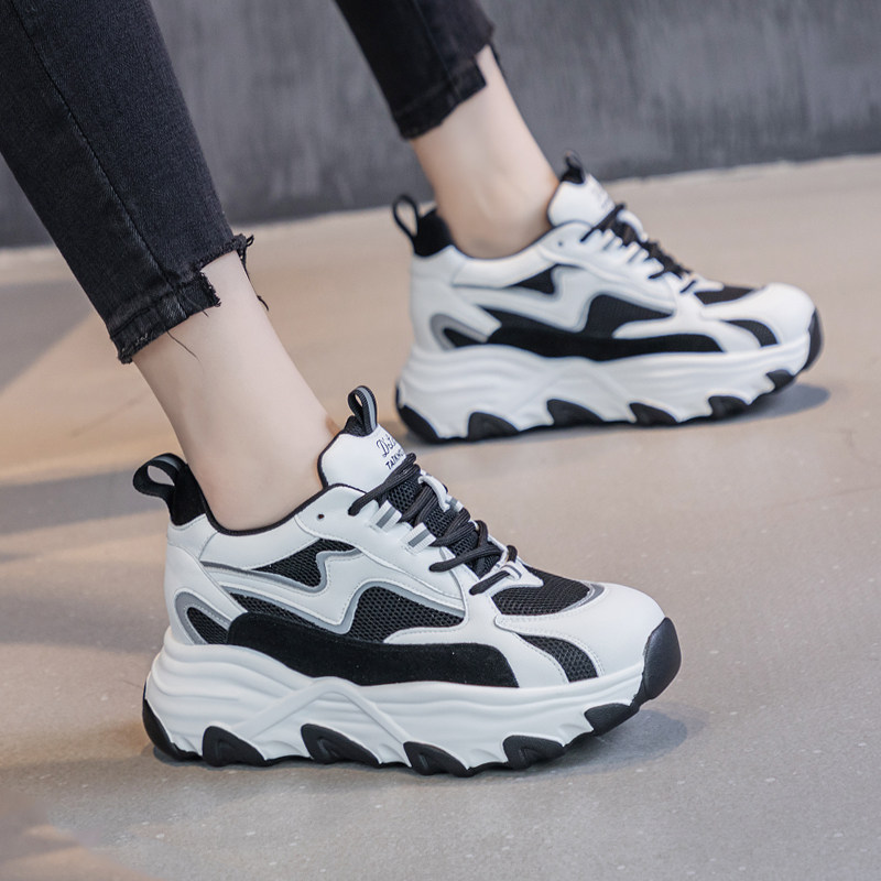 真皮内增高老爹鞋女松糕厚底8cm2025秋冬新款网红单鞋休闲运动鞋,淘宝优惠券,粉丝福利购,淘宝优惠卷