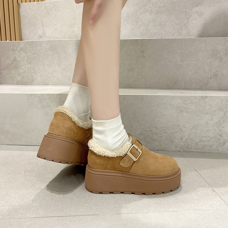 真皮厚底勃肯鞋女增高秋冬雪地靴松糕豆豆鞋加绒保暖棉鞋毛毛短靴,淘宝优惠券,粉丝福利购,淘宝优惠卷