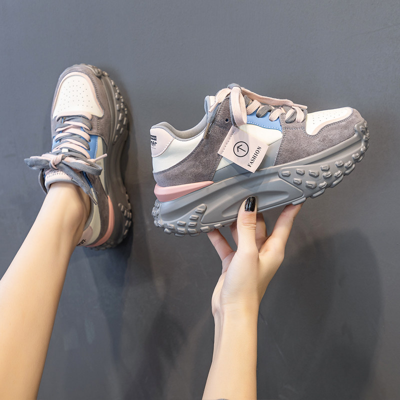 真皮厚底爆款老爹鞋女2024春季新款拼色百搭运动鞋ins松糕休闲鞋,淘宝优惠券,粉丝福利购,淘宝优惠卷
