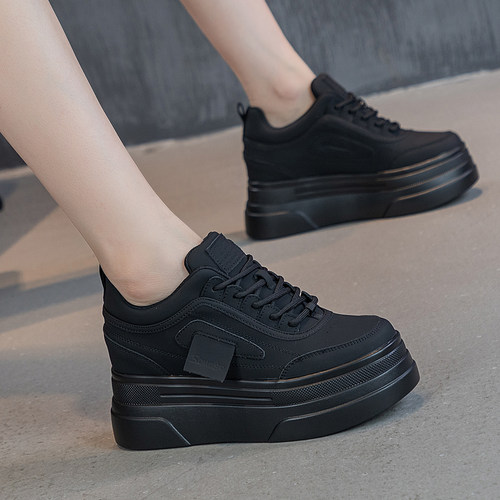 真皮黄色厚底老爹鞋女松糕显瘦春新款ins潮内增高运动鞋休闲单鞋 - 图1