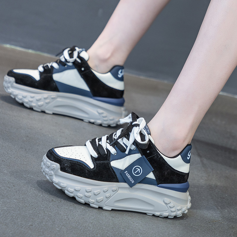 真皮厚底爆款老爹鞋女2024春季新款拼色百搭运动鞋ins松糕休闲鞋,淘宝优惠券,粉丝福利购,淘宝优惠卷