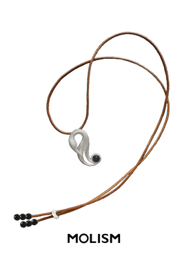 MOLISM朱鹭纯银皮绳项链小众