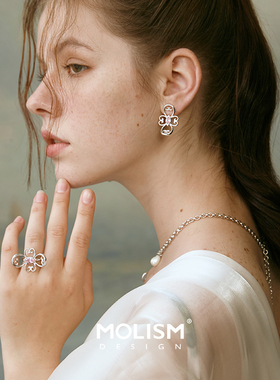 MOLISM图纹花型镶钻开口戒指