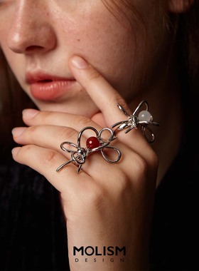 molism蝴蝶结藤蔓玛瑙开口戒指