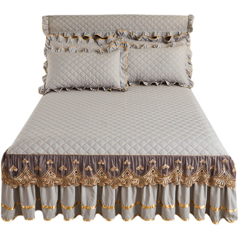 欧式夹棉水洗棉蕾丝床裙三件套纯色加厚1.8m床头罩单件防滑床垫套,淘宝优惠券,粉丝福利购,淘宝优惠卷