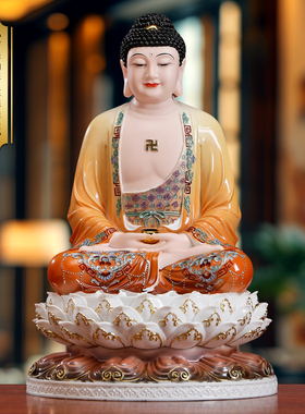 娑婆三圣仿瓷釉彩佛像家用供奉