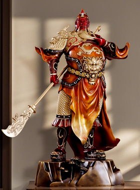 铜彩财神关公神像摆件家用招财办公室供奉关二爷公司店铺开业礼品