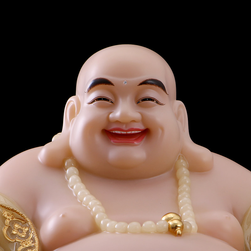汉白玉黄玉镶金宽体弥勒佛菩萨大肚笑佛弥勒佛像客厅玄关招财摆件_虎窝淘