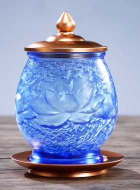 蓝色琉璃供佛供具套装佛堂摆件