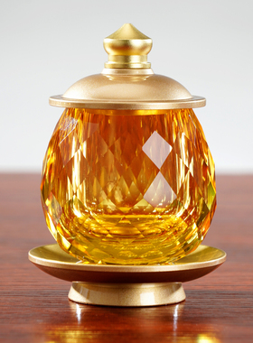 粉金水晶供佛香炉家用果盘水杯花瓶供灯佛前供奉供具全套摆件