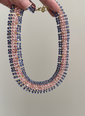 重工奢华混搭彩色水晶宽版项链