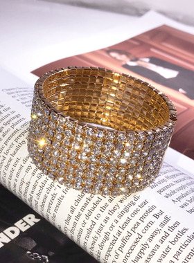 夸张宽版爆闪满钻开口手镯手环女