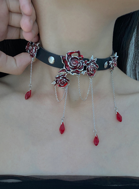 金属皮质女玫瑰花锁骨链项链