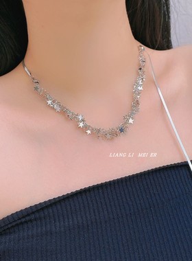 金属蛇骨链女流苏星星项链