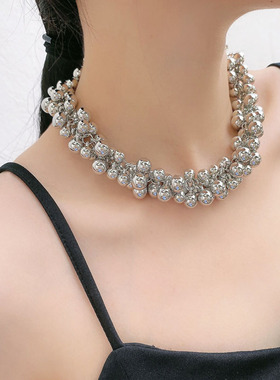 金属串珠女流苏球球锁骨链颈链