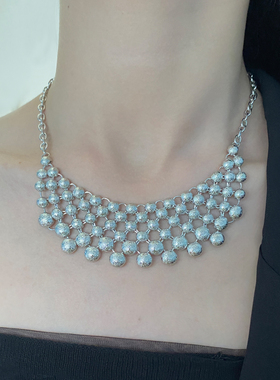 金属串珠女网状镂空球项链锁骨链