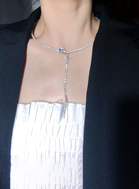 choker十字架闪钻水晶流苏吊坠