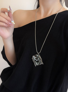 金属几何算盘天然石长款毛衣链链