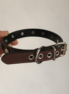 棕色皮革山茶花闪钻choker项圈