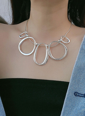 夸张链条金属女几何项链