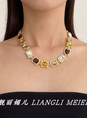 彩钻仿宝石爆闪夸张choker项链女