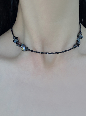 水晶串珠女紫色蝴蝶项链锁骨链