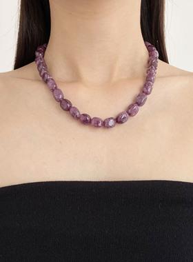 天然紫水晶紫罗兰异形串珠项链女