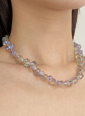 渐变幻彩不规则水晶项链女轻奢