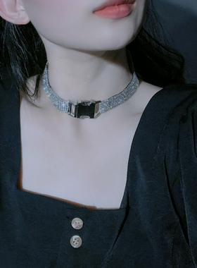 夸张宽版闪钻项链ins嘻哈短款