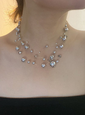 金属多层女水晶串珠锁骨项链